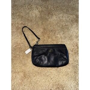 Coach Black Leather Wristlet Zip 4x6" Wallet Or Purse